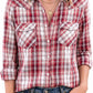 JOGAL Women's Western Plaid Pearl-Snap Shirt - Burgundy - model front
