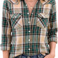 JOGAL Women's Western Plaid Pearl-Snap Shirt - Dark Green Beige - model front