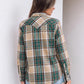 JOGAL Women's Western Plaid Pearl-Snap Shirt - Dark Green Beige - rear three quarter