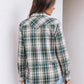 JOGAL Women's Western Plaid Pearl-Snap Shirt - Green Beige - rear three quarter