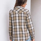 JOGAL Women's Western Plaid Pearl-Snap Shirt - Khaki White - rear three quarter