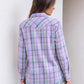 JOGAL Women's Western Plaid Pearl-Snap Shirt - Lavender - rear three quarter