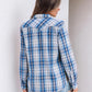 JOGAL Women's Western Plaid Pearl-Snap Shirt - Navy Beige - rear three quarter