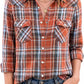 JOGAL Women's Western Plaid Pearl-Snap Shirt - Orange Blue - model front