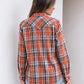 JOGAL Women's Western Plaid Pearl-Snap Shirt - Orange Blue - rear three quarter
