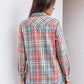 JOGAL Women's Western Plaid Pearl-Snap Shirt - Orange Green - rear three quarter