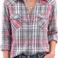 JOGAL Women's Western Plaid Pearl-Snap Shirt - Pink Grey - model front