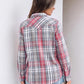 JOGAL Women's Western Plaid Pearl-Snap Shirt - Pink Grey - rear three quarter