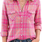 JOGAL Women's Western Plaid Pearl-Snap Shirt - Pink - model front