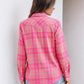 JOGAL Women's Western Plaid Pearl-Snap Shirt - Pink - rear three quarter