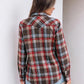 JOGAL Women's Western Plaid Pearl-Snap Shirt - Red Brown - rear three quarter