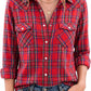 JOGAL Women's Western Plaid Pearl-Snap Shirt - Red Green - model front