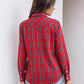 JOGAL Women's Western Plaid Pearl-Snap Shirt - Red Green - rear three quarter
