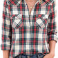 JOGAL Women's Western Plaid Pearl-Snap Shirt - Red White - model front