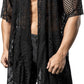 JOGAL WG07 men's mesh open front cardigan in Black front view