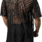 JOGAL WG07 men's mesh open front cardigan in Black back view