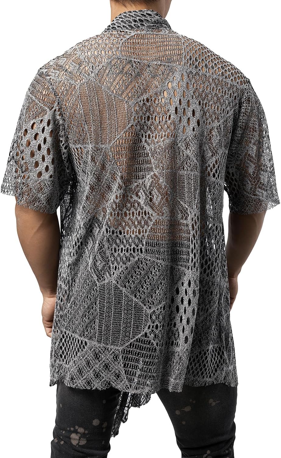 JOGAL WG07 men's mesh open front cardigan in White back view