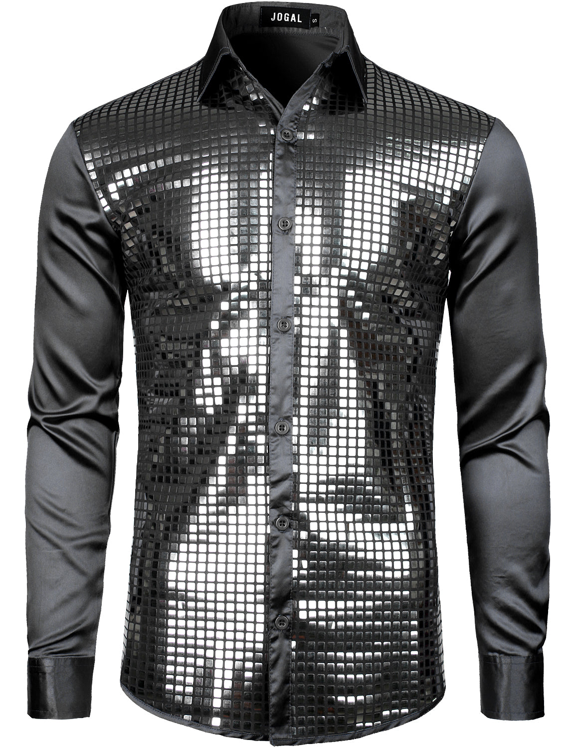JOGAL Mens Dress Shirt Silver Sequins Long Sleeve Button Down 70s Disc –  JOGAL SHOP