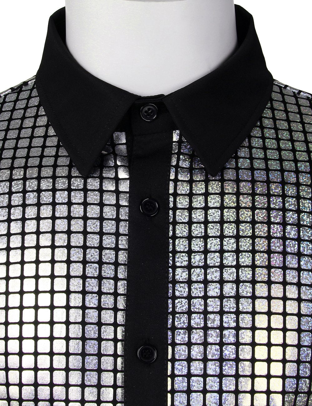 JOGAL Men's Dress Shirt Sequins Short Sleeves Button Down Shirts 70s Disco Party Costume