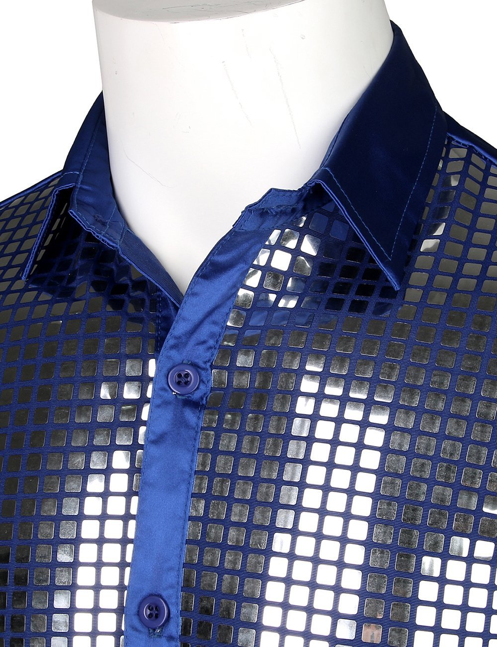JOGAL Mens Dress Shirt Silver Sequins Short Sleeve Button Down 70s Disco Shirt Party Costume