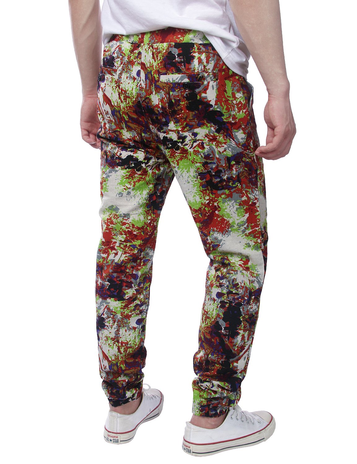 JOGAL Men's Jogger Cotton Pants Flower Printed Drawstring Trousers(Brown)