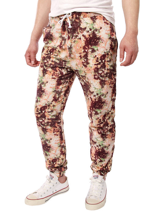 JOGAL Men's Jogger Cotton Pants Flower Printed Drawstring Trousers(Pink)