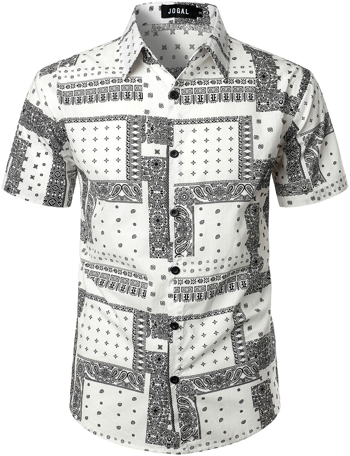 JOGAL Men's Paisley Bandana Print Hawaiian Shirt