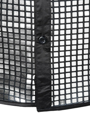 JOGAL Mens Dress Shirt Silver Sequins Short Sleeve Button Down 70s Disco Shirt Party Costume