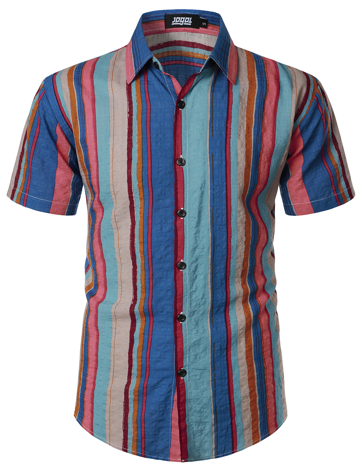 JOGAL Men's Casual Stripe Short Sleeve Button Down Shirts