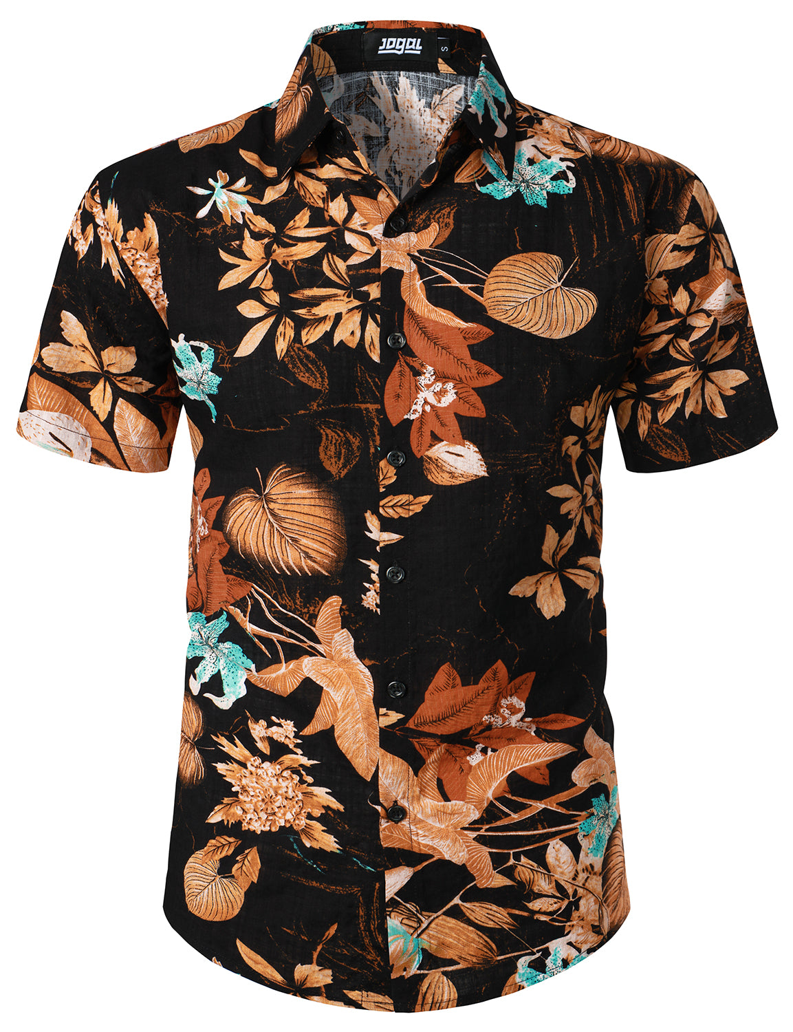 JOGAL Men's Flower Short Sleeve Button Down Hawaiian Shirt WhiteLotus / L
