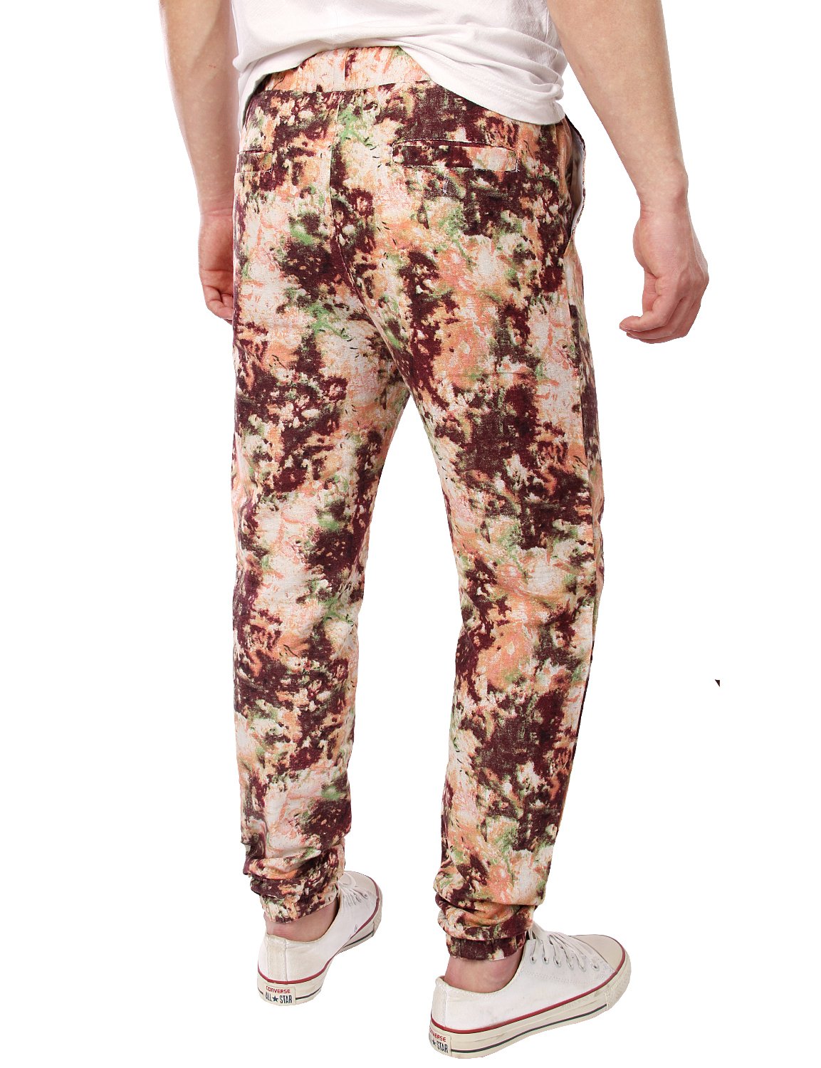 JOGAL Men's Jogger Cotton Pants Flower Printed Drawstring Trousers(Pink)