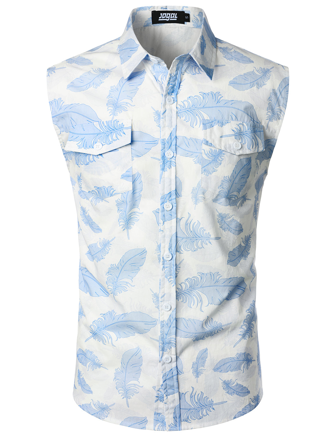 JOGAL Men's Sleeveless Flower Casual Button Down Hawaiian Shirt