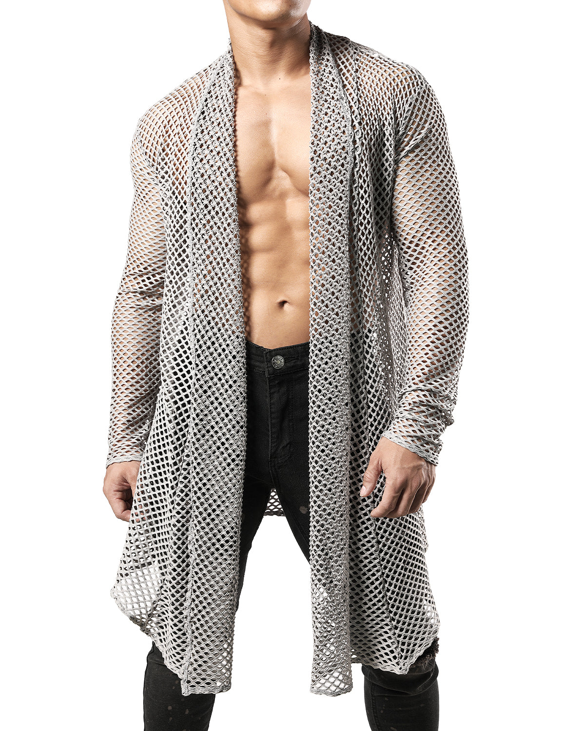 Men's Mesh Fishnet Fitted Muscle Cardigan
