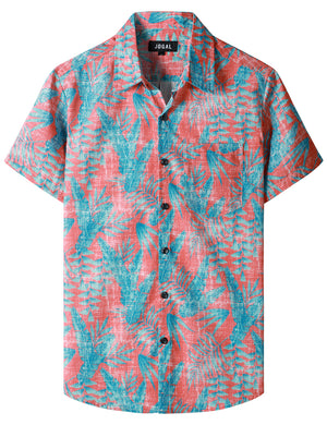 JOGAL Mens Floral Hawaiian Shirt Front Pocket Casual Aloha Shirts