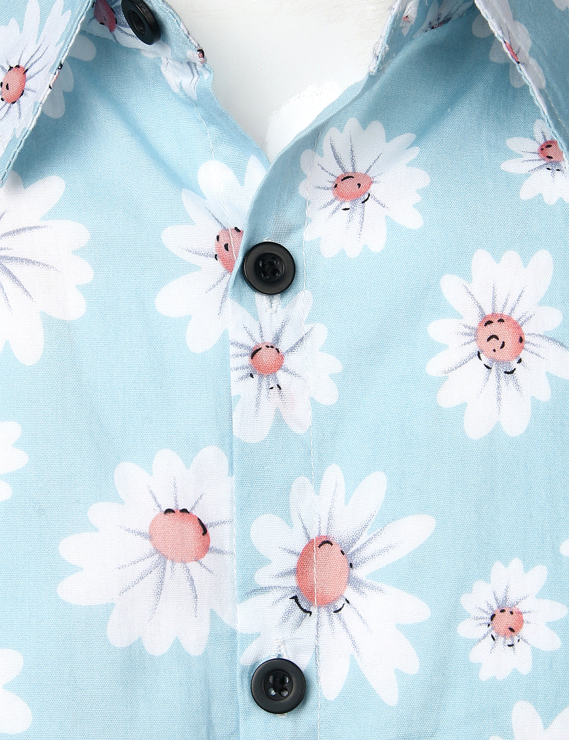 JOGAL Men's Flower Cotton Button Down Short Sleeve Hawaiian Shirt（SkyBlueDaisy）