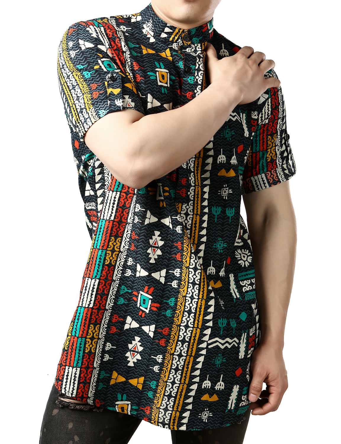 JOGAL Men's African Dashiki Print Henley Shirt Long Sleeve Casual Button Down Shirts