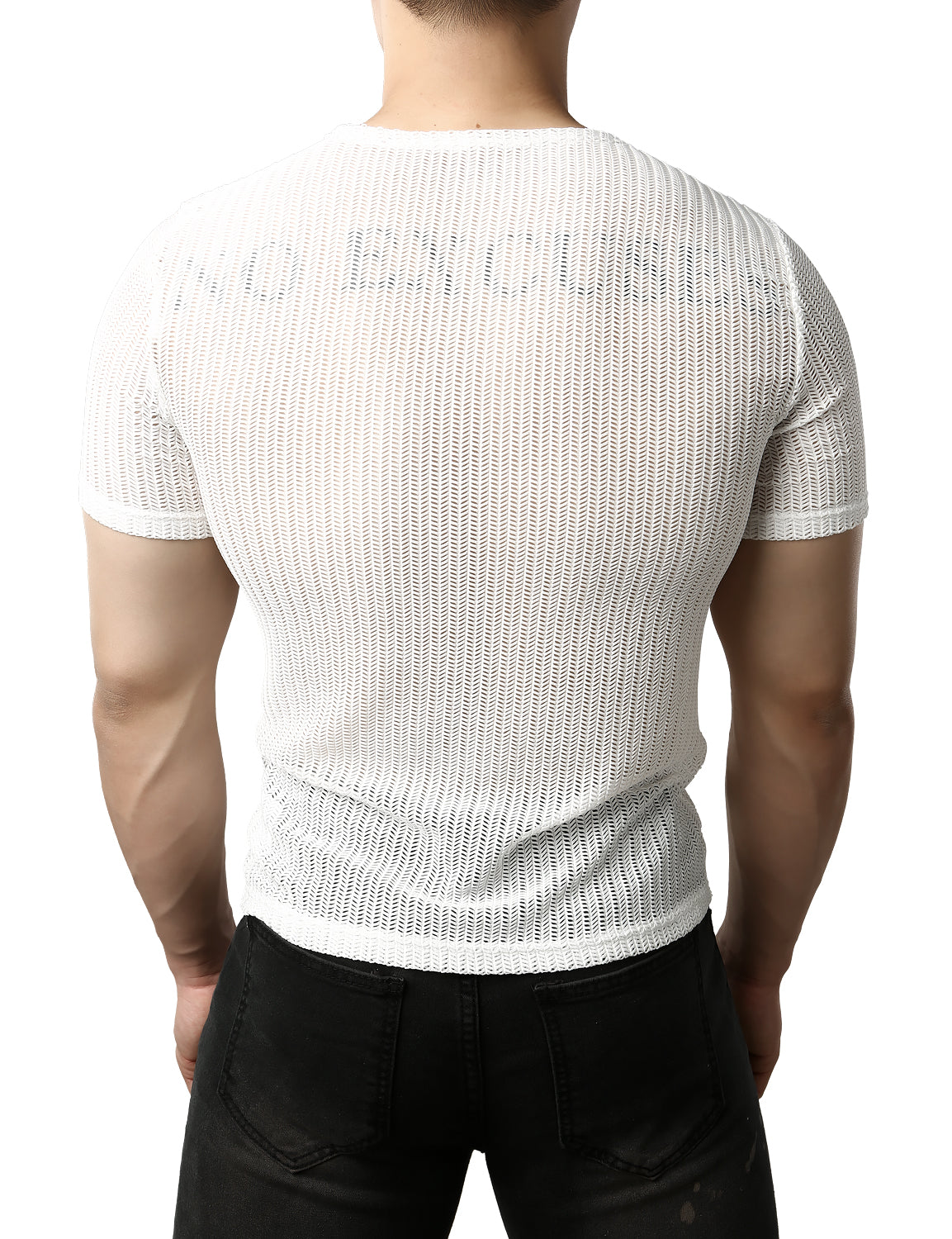 JOGAL Men's Mesh See Through Fitted Short Sleeve Muscle Top