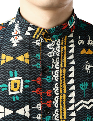 JOGAL Men's African Dashiki Print Henley Shirt Long Sleeve Casual Button Down Shirts
