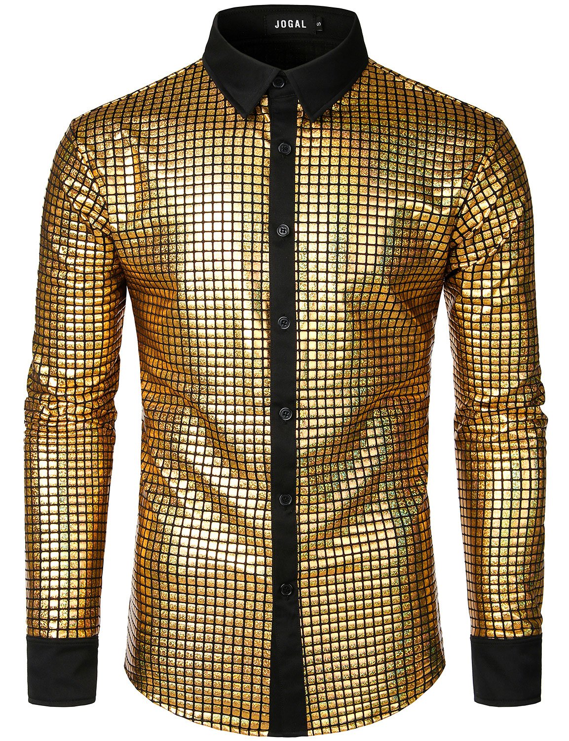 JOGAL Men's Dress Shirt Sequins Button Down Long Sleeve Shirts 70s Disco Party Costume