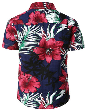 JOGAL Big Boy's Floral Casual Button Down Short Sleeve Hawaiian Shirt