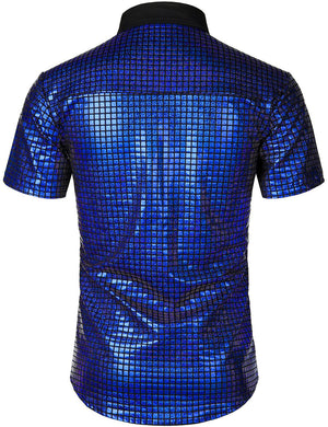 JOGAL Men's Dress Shirt Sequins Button Down Shirts 70s Disco Party Costume