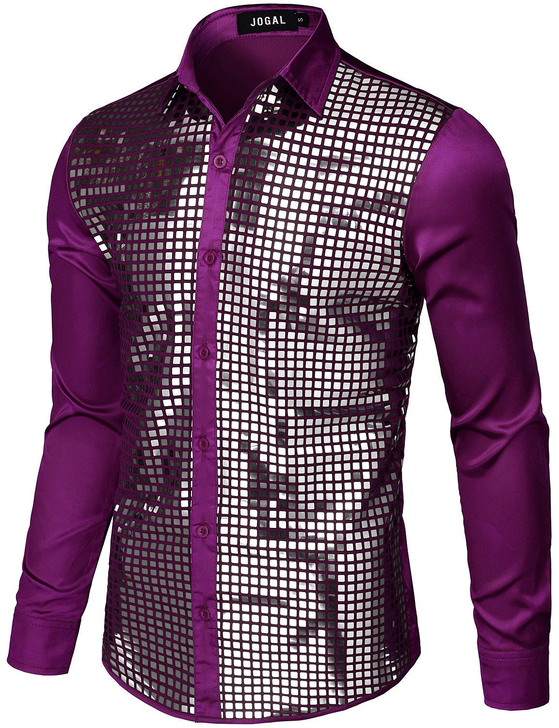 JOGAL Mens Dress Shirt Silver Sequins Long Sleeve Button Down 70s Disc – JOGAL SHOP