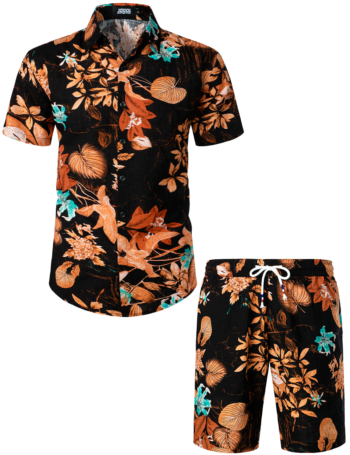 JOGAL Men's Flower Casual Button Down Short Sleeve Hawaiian Shirt Suits