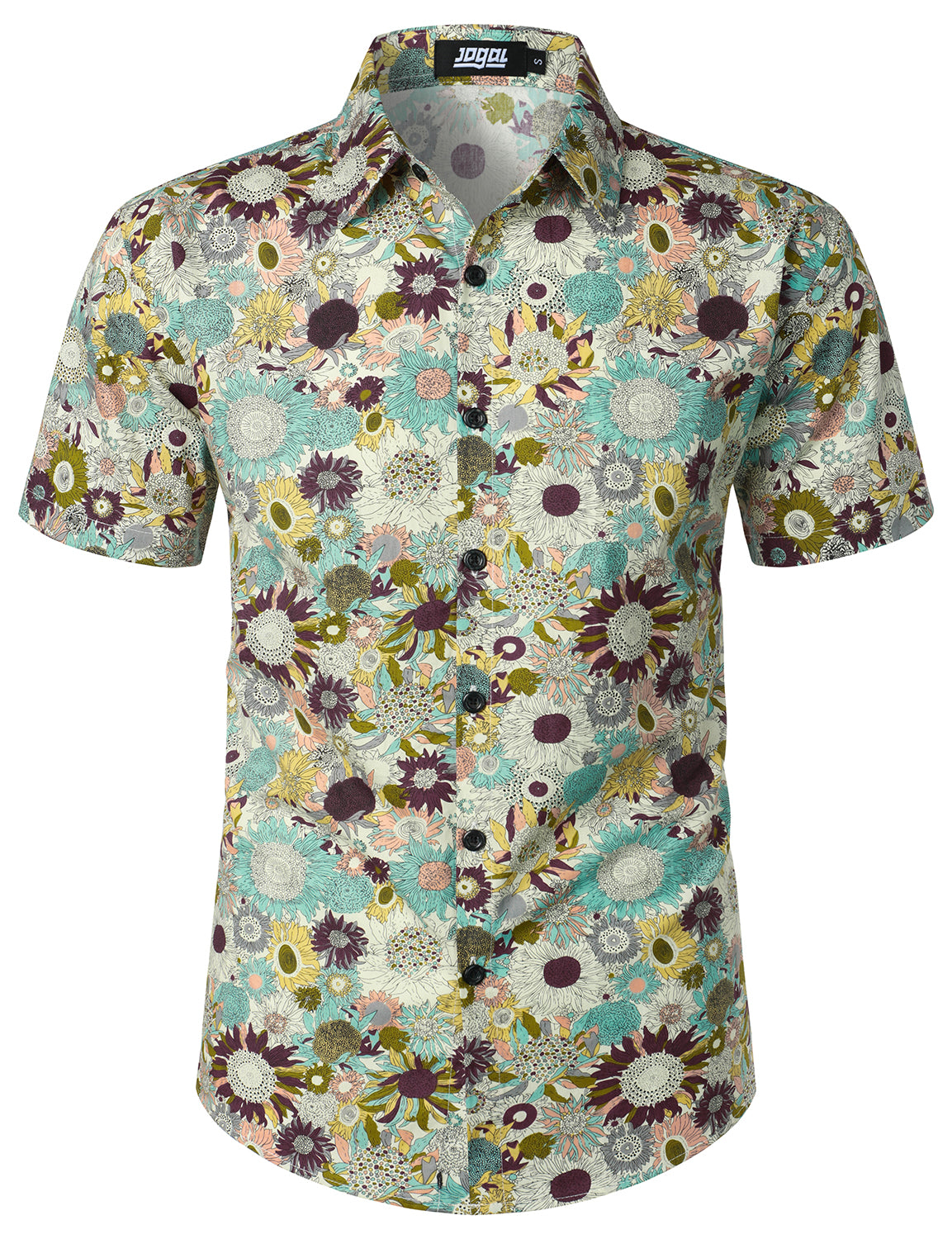 JOGAL Men's Hawaiian Shirt - Short Sleeve Button Down, Cotton, Floral Print For Summer & Vacation