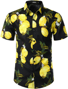 JOGAL Men's Fruit Casual Button Down Short Sleeve Hawaiian Shirt